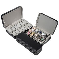 ブラックブルーグレーポータブル6ビット10ビット12u革ジッパーバッグ腕時計ボックスフリップカバージュエリー収納ボックス代発可