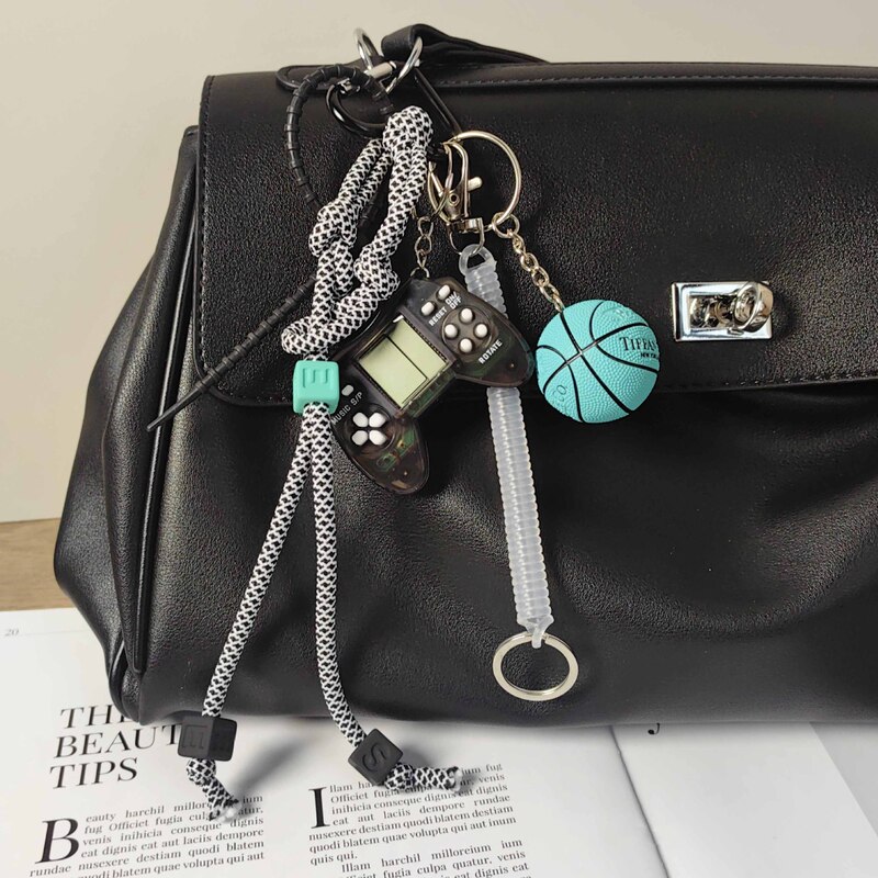 INS Game Machine Keychain Tiffany Basketball Braided Rope Car Hanging Girl Bag Pendant Wholesale INS Game Machine Keychain Tiffany Basketball Braided Rope Car Hanging Girl Bag Pendant Wholesale