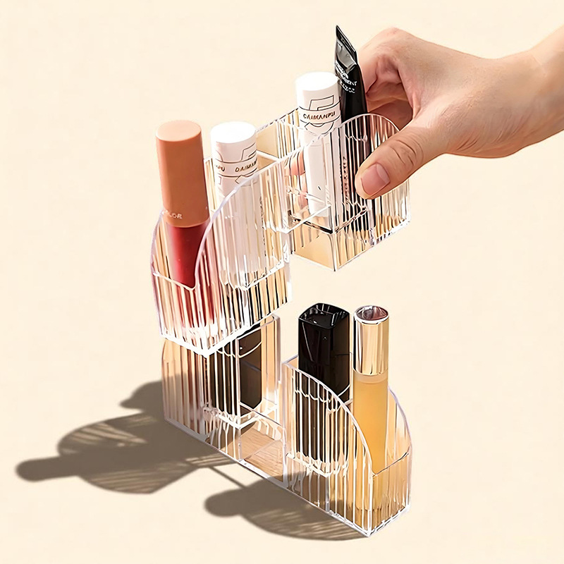 Lipstick rack storage box, multi-compartment transparent deepened cosmetic display stand, desktop lipstick, lip gloss, nail polish organizer