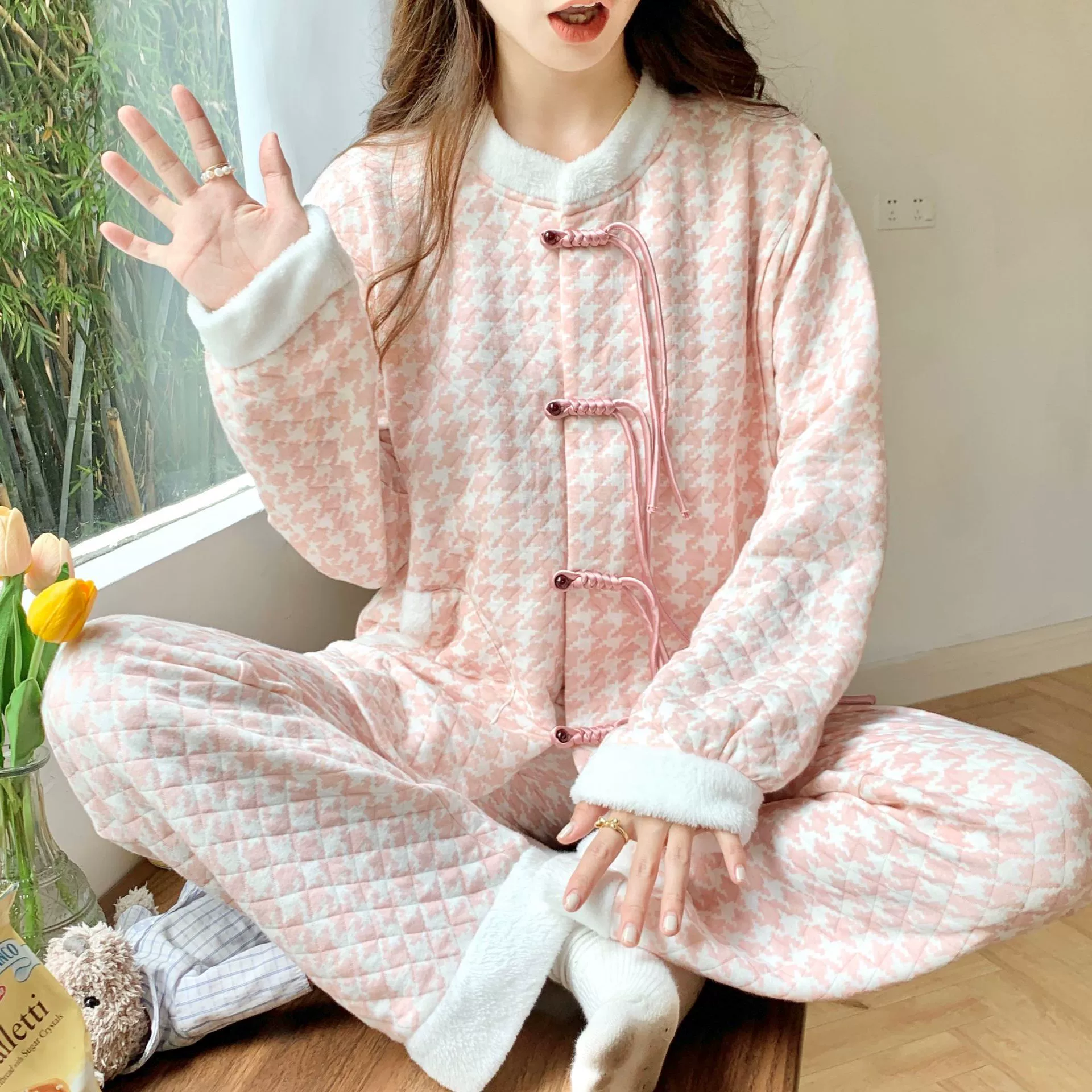 [3323] 2023 Новая китайская весенне-осенне-зимняя хлопковая Домашняя одежда женская Хлопковая пижама воздушный хлопок комплект одежды Луны