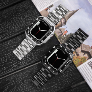 Hualimei Modified Case for iWatch 44/45mm Apple Watch S8 Metal Protective Case Stainless Steel Strap