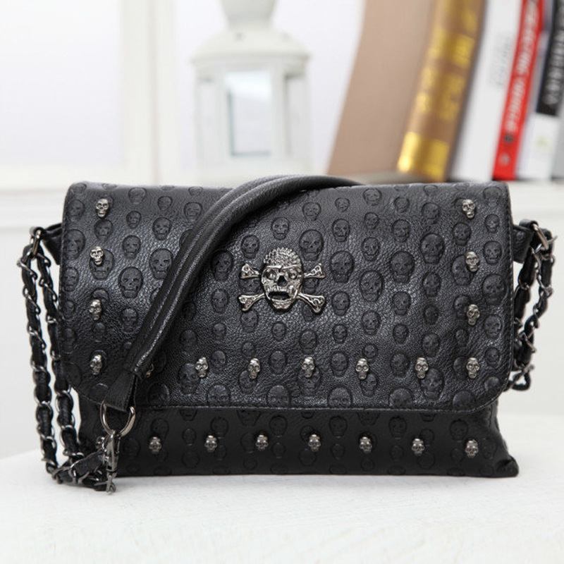 Punk Style New Skull Halloween Embossed Chain Bag Korean Style Trendy Fashion Shoulder Crossbody Women's Bag