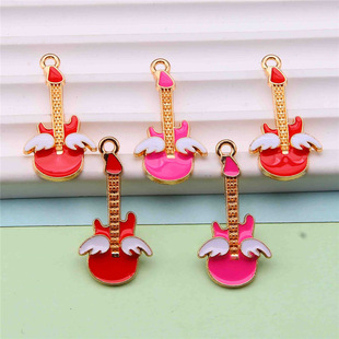 Korean Style Jewelry Oil Dropping Pink Violin Angel Wings Pendant Pendant Cartoon Guitar Bracelet Earrings Accessories
