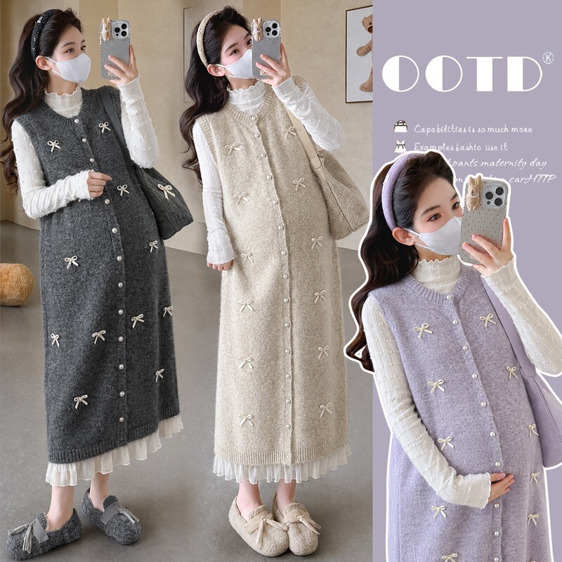 Real shot of the new autumn and winter maternity knitted vest dress set with three-dimensional bow and sleeveless cotton tank top dress Real shot of the new autumn and winter maternity knitted vest dress set with three-dimensional bow and sleeveless cotton tank top dress