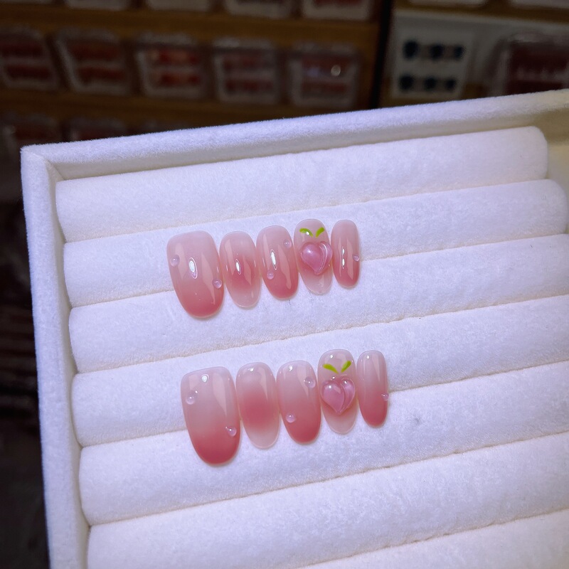 【66】Peach Xiaohongshu Popular Pure Desire Handmade Wearable Manicure Straight Hair Popular Nail Patch