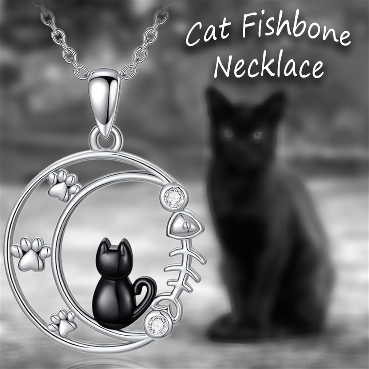 Nieuwe prachtige sieraden, creatieve, eenvoudige maan, schattige kittenvoetafdrukken, visgraathanger, ketting, damesaccessoires_voghion.com