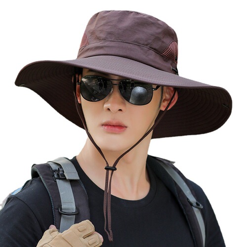 Wide-brimmed sun hat for men, summer outdoor fisherman's hat with tie, foldable and portable fishing sun hat, wholesale