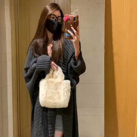 慵懒风灰色毛衣外套女春秋季2024新款宽松中长款针织开衫春秋大衣