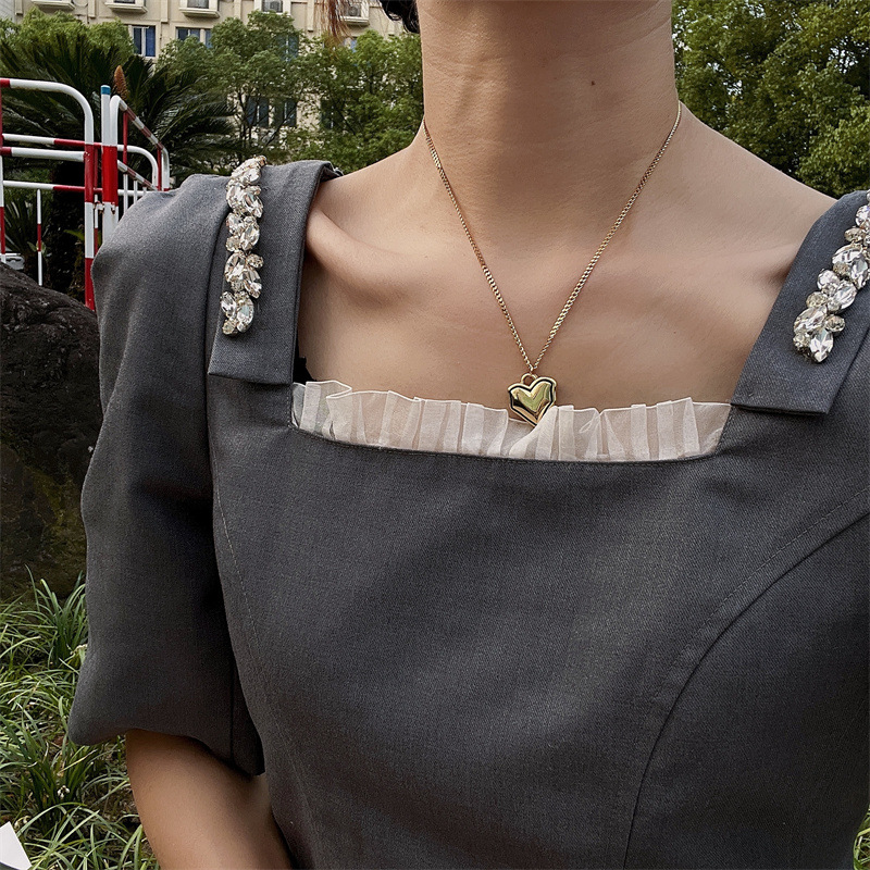 Fashion Heart Shape Titanium Steel Inlaid Gold Layered Necklaces 1 Piece