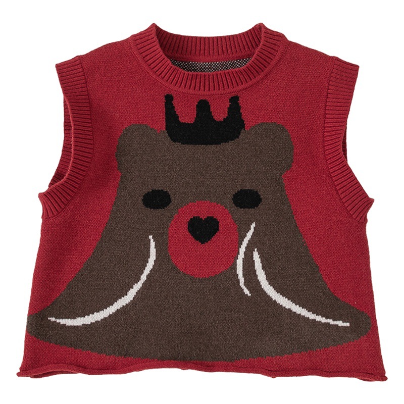 Ropa Infantil Youbao, Chaleco Infantil, Primavera y Otoño, Nuevo Producto, Chaleco de Punto con Estampado de Oso para Niñas, Estilo Coreano, Suéter Infantil