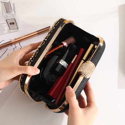 Elegant Empty-Back Diamond-Embedded Evening Bag, Noblewoman Gathering Pattern Tote Bag, Large Capacity Portable Lipstick Storage Small Bag