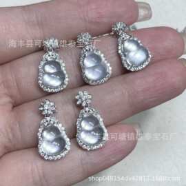 厂家批发S925银镶天然水沫玉葫芦吊坠直播货源小清新葫芦新中式吊