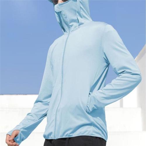 Men's Summer Sun Protection Cap Sleeve Hoodie with Ice Silk Breathable Ins Trendy Electric Bike Riding Quick Dry Thin Shirt