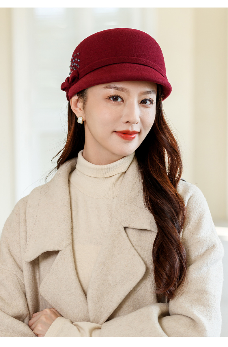 Mũ beret len nữ mùa thu đông phong cách Anh, nỉ len giản dị, đa năng thời trang, ôm mặt — Màu đen chi tiết 13
