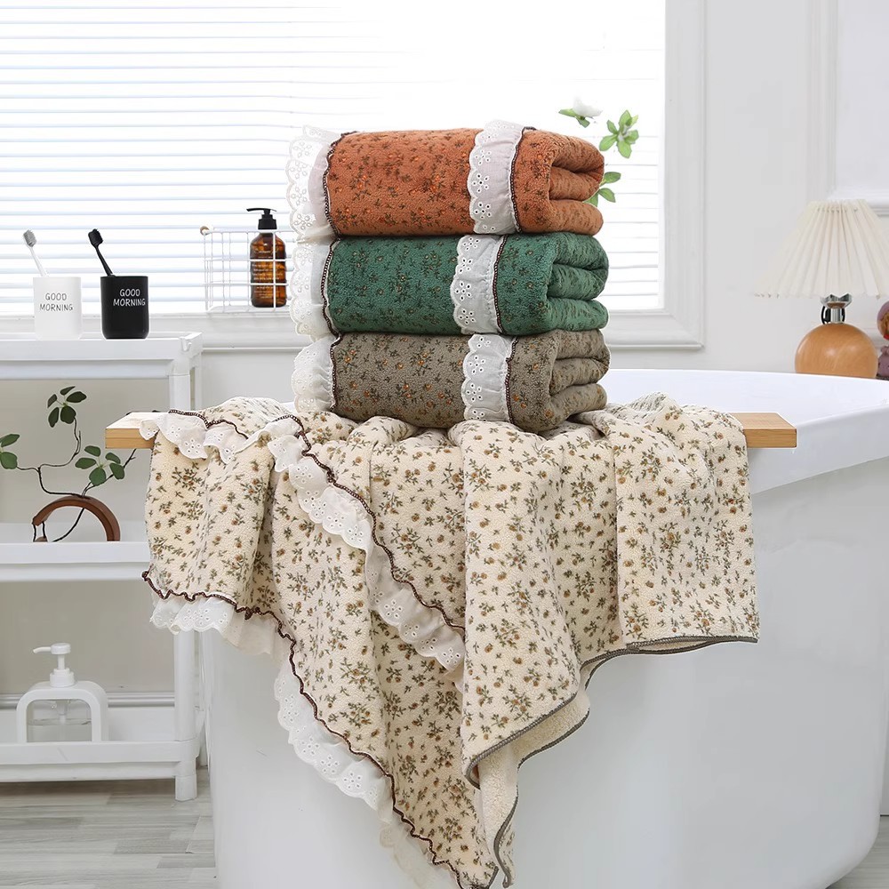 Serviette de visage en dentelle florale douce absorbante coral_voghion.com