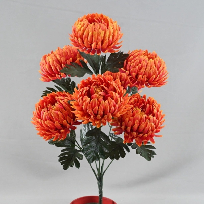 Flores artificiales de estilo europeo, crisantemo de 7 cabezas con forma de garra de dragón, decoración de bodas, arreglos florales, decoración de ventanas, ramo de flores artificiales decorativas