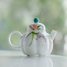 純手繪鳶尾花南瓜壺創意中式茶壺單壺陶瓷沖茶器帶過濾孔功夫茶具