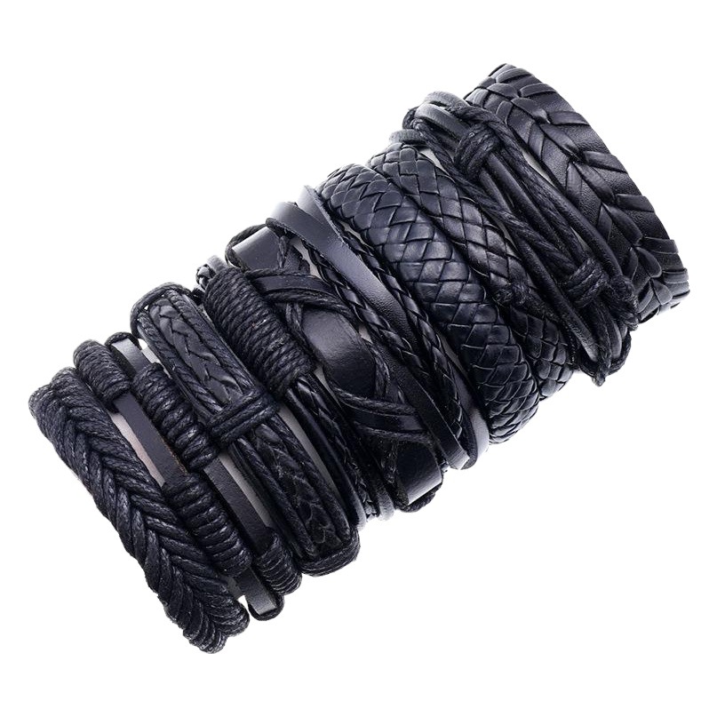 Europa y América transfronteriza joyería vintage tejido mezclado DIY pulsera simple multi-capa ajustable pulsera de traje de cuero