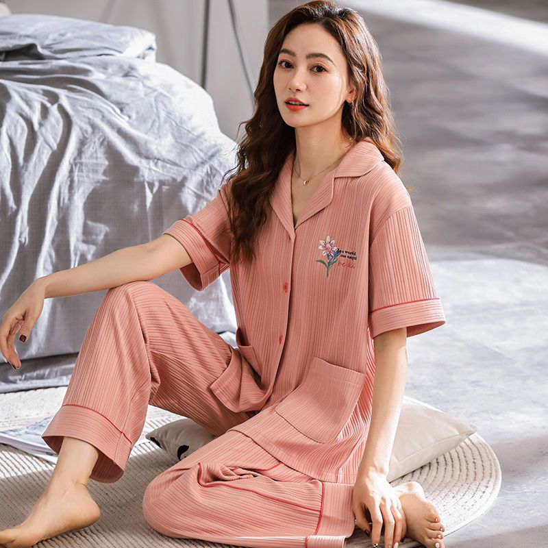 100% pijamas de algodón de las mujeres de verano de mediana edad y ancianos pantalones de manga corta de las mujeres de talla grande verano ancianos ropa de casa traje