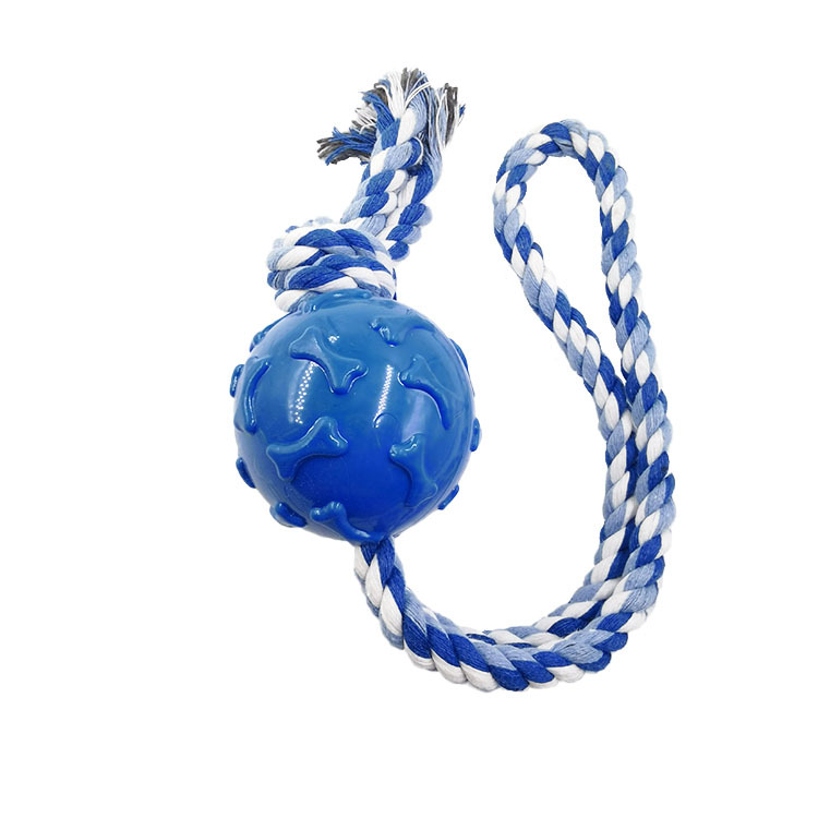 Cuerda para mascotas pelota resistente a los mordiscos cuerda de algodón para perros TPR pelota de goma entrenamiento para perros molares juguetes educativos interactivos fábrica al por mayor