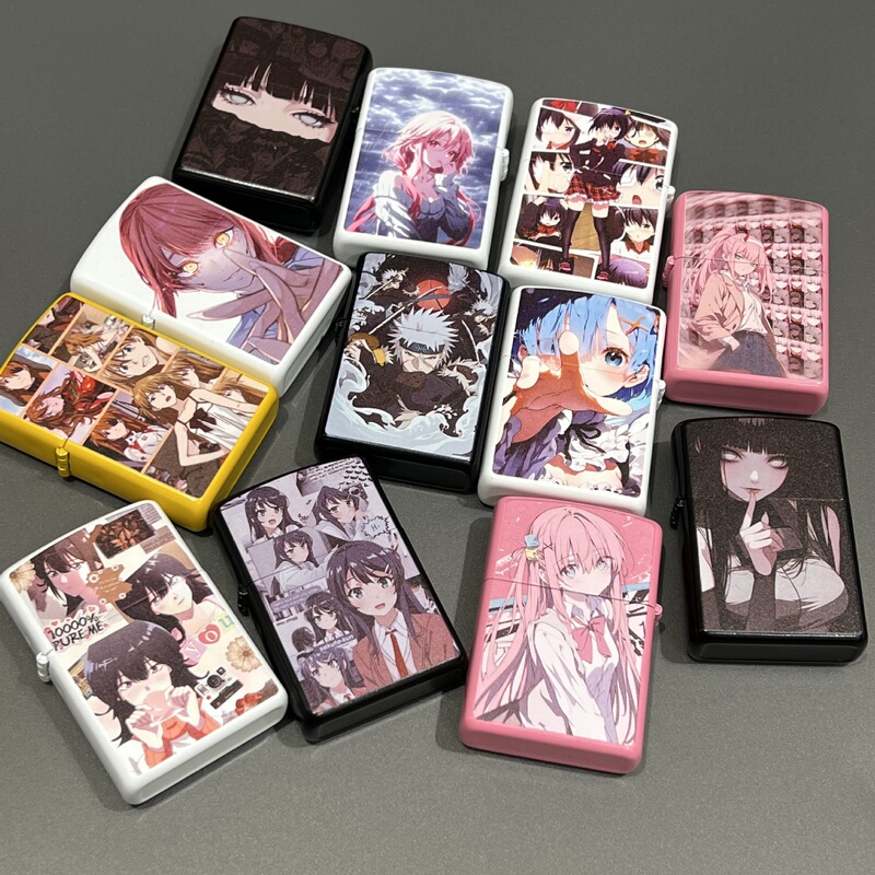 Popular cute two-dimensional animation kerosene lighter creative classic grinding wheel chattering explosions retro wholesale generation