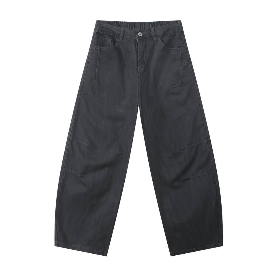 Quần jeans nam ống rộng lưng thun nửa, dáng suông thoải mái — Màu xanh quân đội, màu xám nhạt, màu xám đen, đen