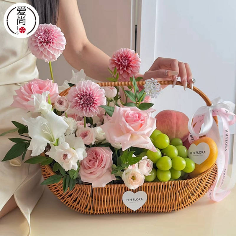 中秋新款藤塑编织手提花篮月饼水果鸡蛋插花花篮花艺插花盒