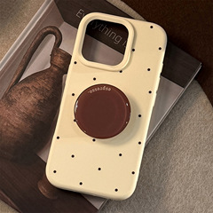 奶油风ins复古波点iphone16手机壳苹果17咖色支架15pro max适用13