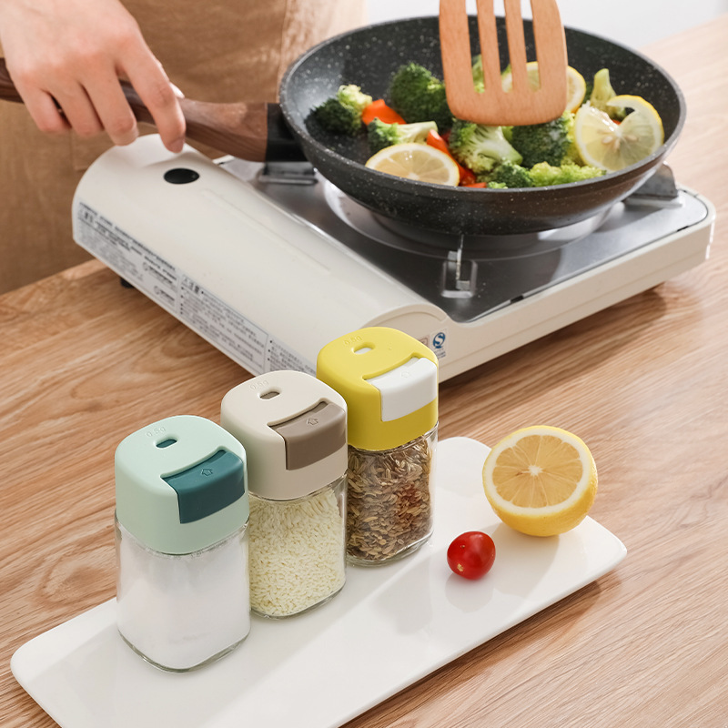 Al por mayor botella de condimento cuantitativo frasco de condimento frasco de sal polvo gourmet caja de condimento frasco de almacenamiento botella de condimento a prueba de humedad de vidrio