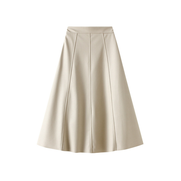 Retro leather demi-season fitted long skirt