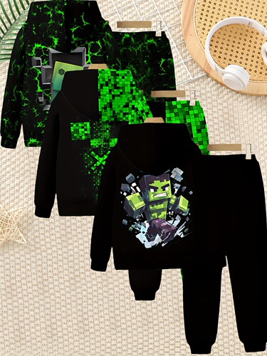 6-piece set boys' fashion 3D, football star casual crew neck sweaters for spring and autumn long sleeve sports shirts