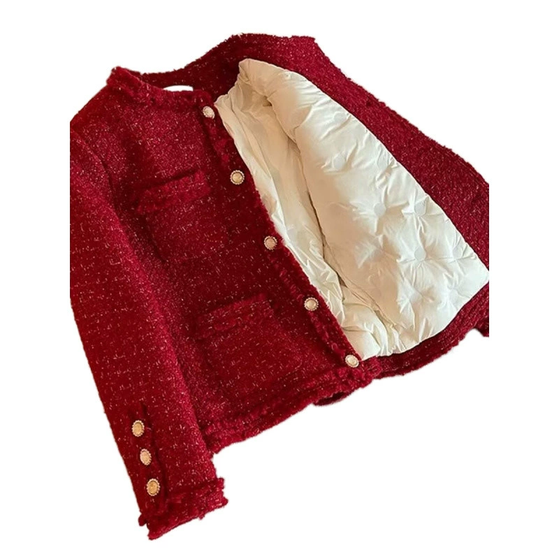 Короткая красная пуховая куртка с пухом, стиль Chanel, высокое качество, для подростков, увеличенная толщина