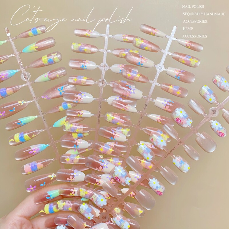 Spring and summer nail art new explosions cat's eye wear armor oil painting relief fake nail finished nail piece wholesale prefabricated armor