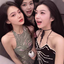 iamgia美式辣妹印花背心吊带女夏装修身薄款无袖打底衫辣妹外穿