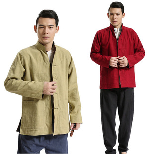2025 Spring Men's Top Fashion Ethnic Style Ramie Double-Sided Casual Cotton and Linen Tang Dress Pair Jacket