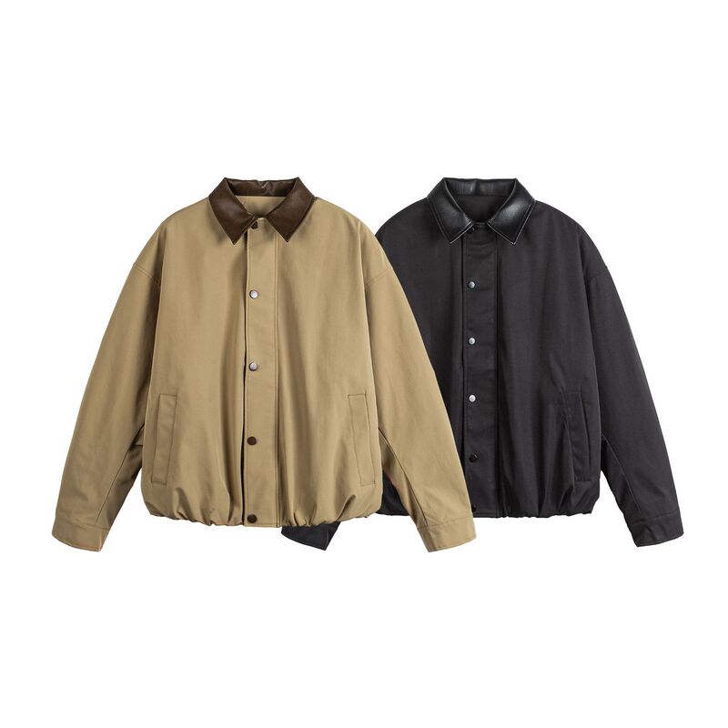 Oldtribe American Retro Work Jacket for Men and Women Pu Spliced ​​Lapel Spring & Fall Trendy Brand Hunting Jacket Jk246