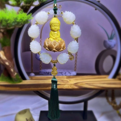 Car hanging Ring Double Ring Small Buddha - single-circle-lotus-green