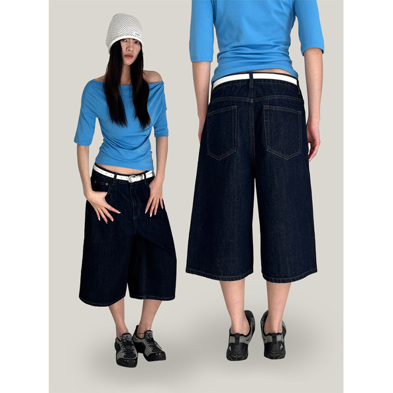 Yuyi's New 2026 Spring High Street Retro Denim Mid-Length Pants for Women, Loose and Versatile Wide-Leg Pants for Women Cy1460
