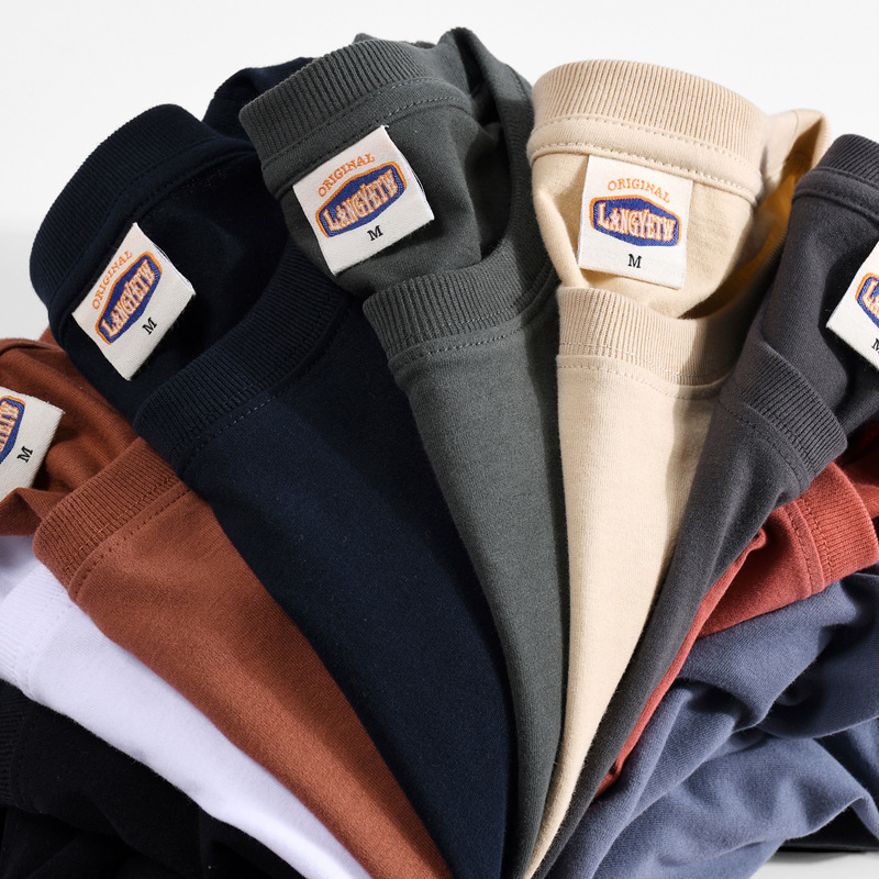 Carbon Sanding Foreign Trade Men's T-shirt Solid Color Short-sleeved American Style Casual Washed Pure Cotton Base Shirt Round Neck T-shirt