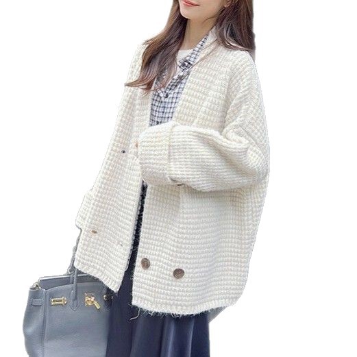 秋冬季新款高级感气质百搭宽松慵懒风毛衣外套复古纯色针织开衫女|undefined
