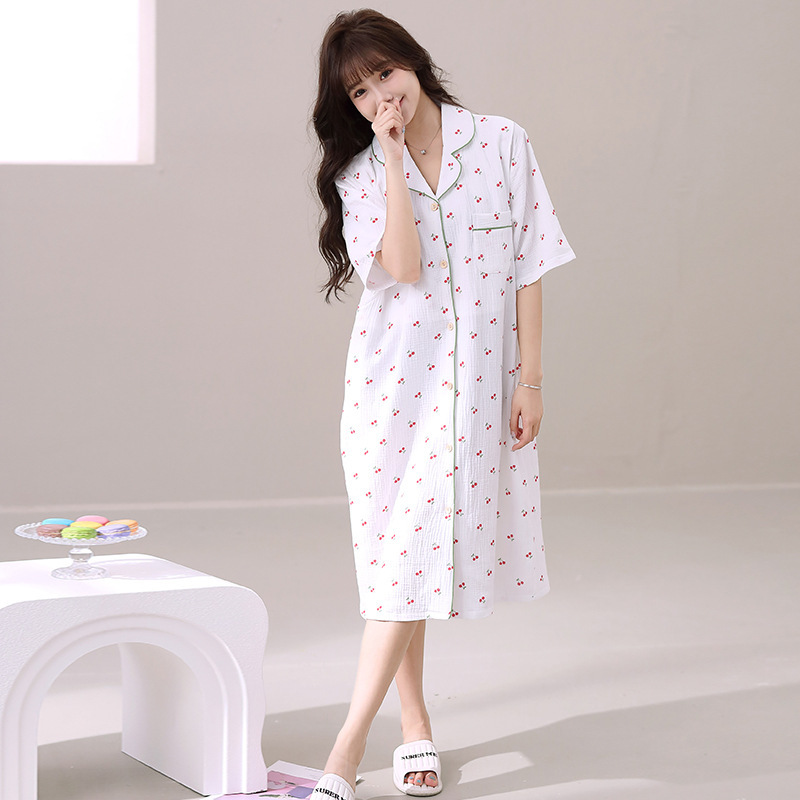 Gauze Cotton Nursing Nightgown Summer Short-Sleeved Maternity Pajamas Home Thin Postpartum Outing Breastfeeding Clothes