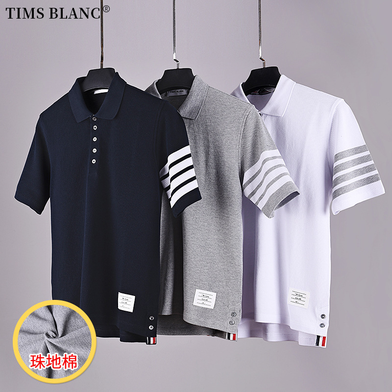 Tb Short-Sleeved Polo Shirt Polo Unisex Couple Wear T-Shirt Tims Blanc Brand 2116 Loose and Breathable