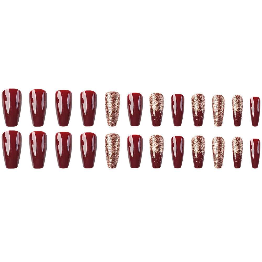 Año Nuevo brillante oro rosa vino rosa novia manicure comercio exterior moda 24 piezas de parche de uñas falsas image 6