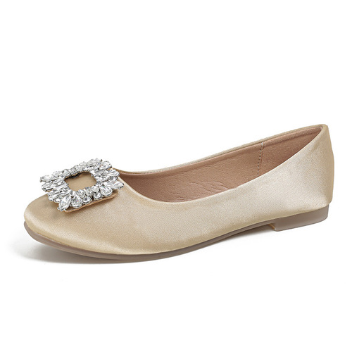Grape Mom Women's Shoes 2024 New Spring Shoes Shallow Mouth Versatile Wedding Shoes Rhinestone Large Size Square Toe Flat Shoes