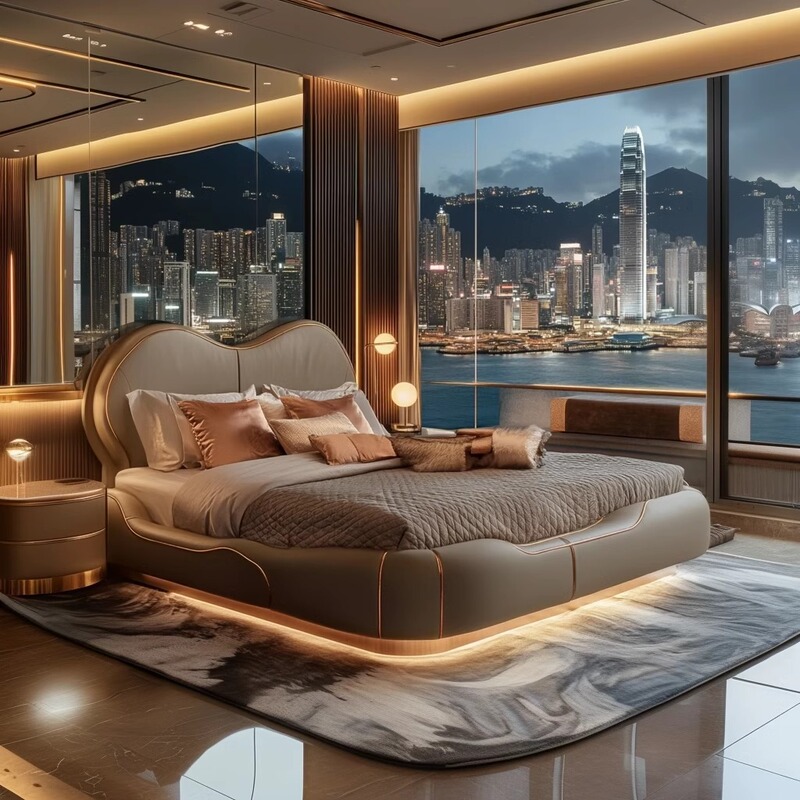 Modern Minimalist Double Bed, Leather Bed for Master Bedroom, Elegant Double Bed, Leather Adult Bed, Italian-Style Minimalist
