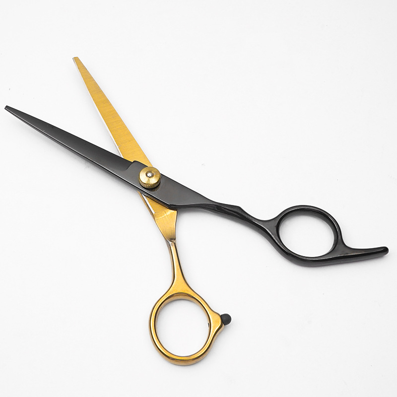 Forbici✂Forbici da parrucchiere a denti piatti in acciaio inossidabile nero e oro, set professionale per il taglio dei capelli_voghion.com