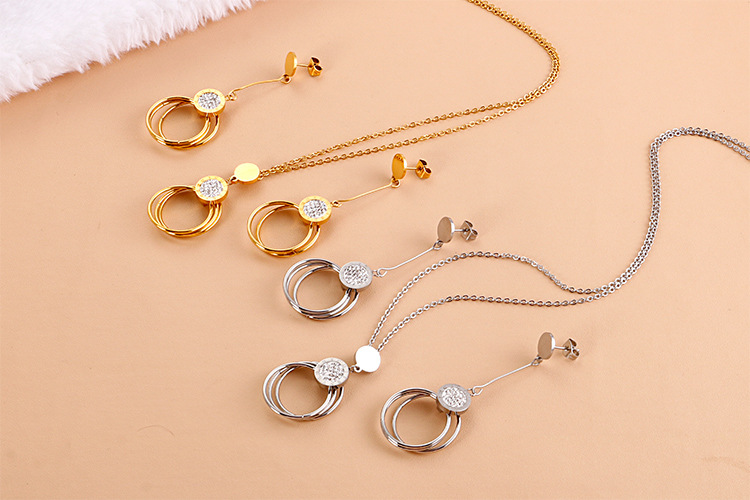 wholesale new style round multi-layer stainless steel necklace earring set Nihaojewelry