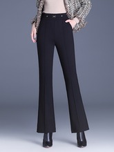 黑色加绒加厚裤子女秋冬季高腰显瘦蚕丝棉保暖裤中老年直筒微喇裤