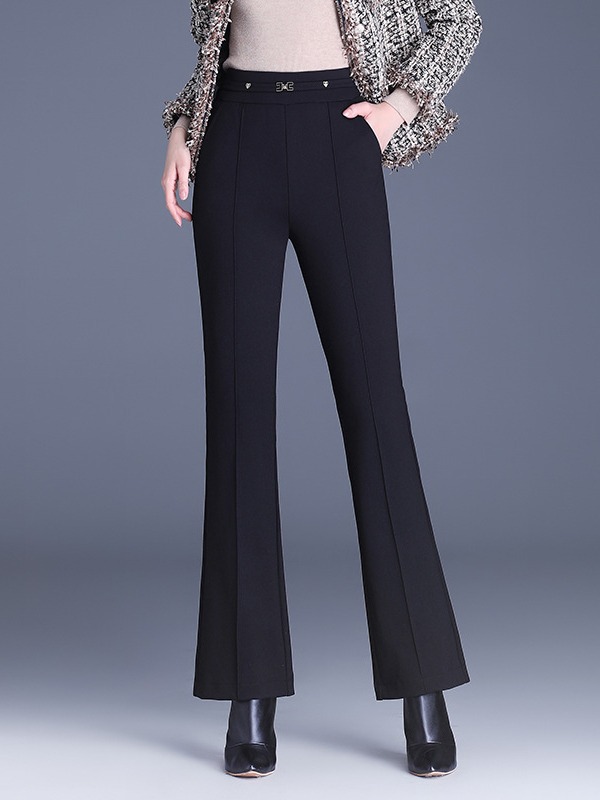 黑色加绒加厚裤子女秋冬季高腰显瘦蚕丝棉保暖裤中老年直筒微喇裤