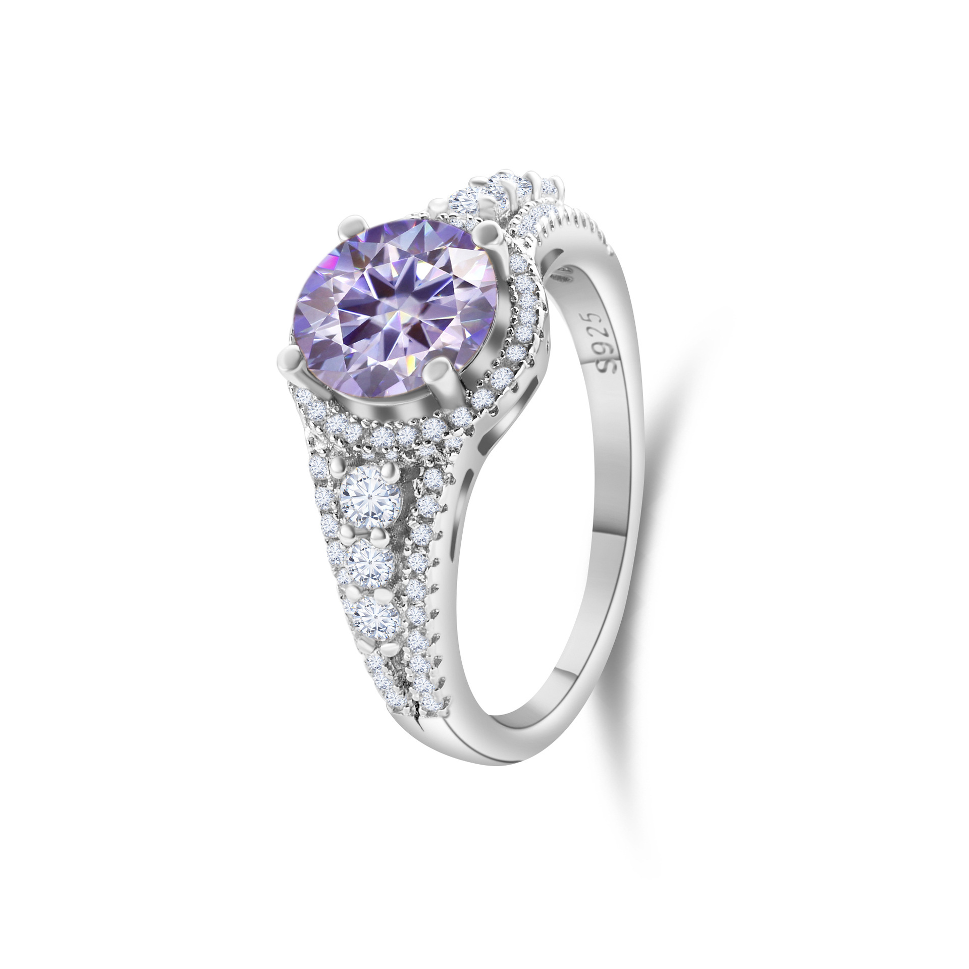 2CT anillo de piedra de diamante de color plata esterlina S925 anillo de piedra de diamante de lujo rosa azul de piedra de diamante